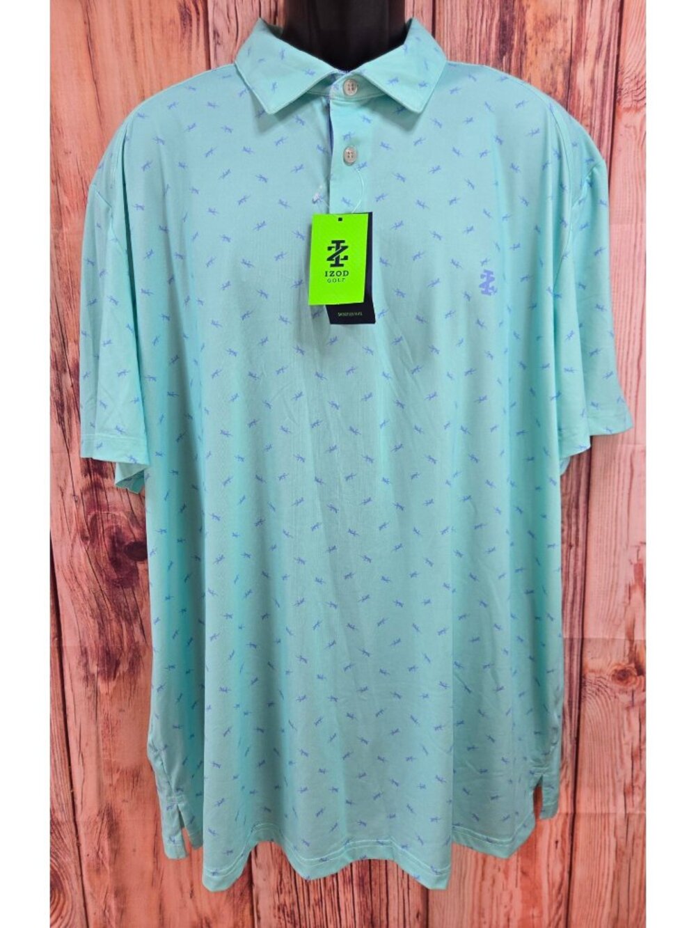 Izod Golf Mens XXL Aqua Lizard Print Polo NWT Moisture-Wicking MSRP $65